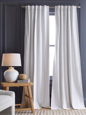 QUINCE Set Of 2 48x84 Cotton Slub Room Darkening Curtains White 8092